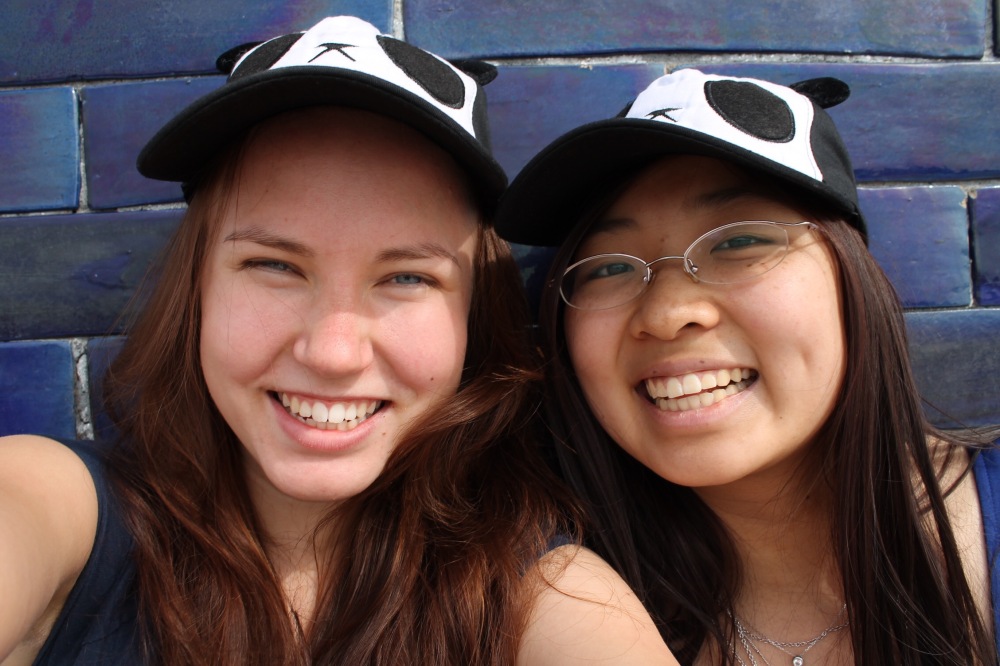 We bought matching panda caps that have ears in them and they are just so cool hah!